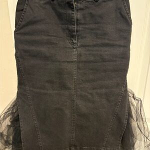 Black Tulle Hem Pencil Skirt - Women